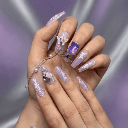 JC Adjustable Regular Coffin Acrylic Artificial Nail Kit, Purple Regular Coffin, 10 Pieces