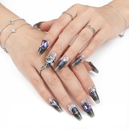 JC Flexible Regular Coffin Artificial Nail Set Blue Coffin, 10 Pieces