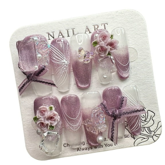 JC Artificial Nail Kit, Regular Length Coffin Nails, Easy to Apply, 33 Pieces