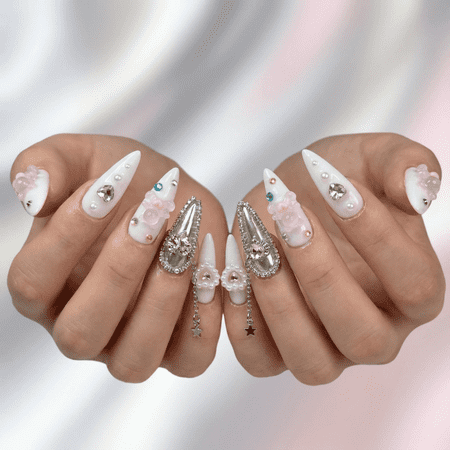 JC Easy to Apply Regular Coffin Acrylic Artificial Nail Kit White, 10 Pieces