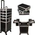 thumbnail image 1 of JC Beauty 9 in 1 Professional Rolling Makeup Trolley - Interchangeable Makeup Train Case - Large Capacity & Removable Trays Nail Cart Organizer with Wheels - Travel Cosmetic Case, Black Stripe, 1 of 6
