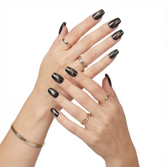 JC Coffin Shaped Artificial Nails, Black, Handmade, Durable & Stylish