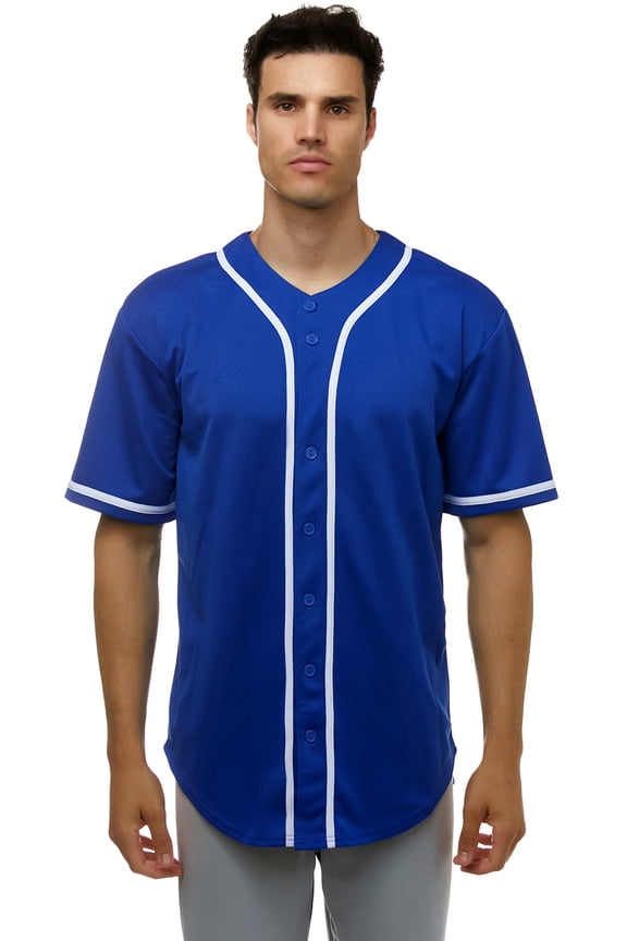 Men's Baseball Button Down Team Jersey Hipster Hip Hop TShirts RoyalBlue Medium