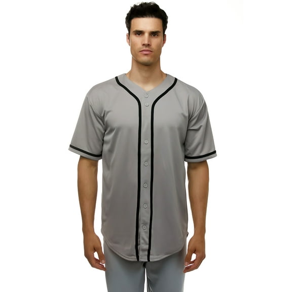 JC DISTRO Men's Baseball Jersey Button Down Shirts Active Team Sports Uniforms Grey 3XLarge