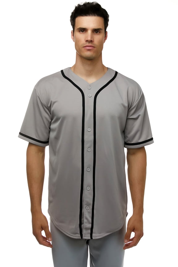 Men's Baseball Jersey Button Down Shirts Active Team Sports Uniforms Grey XLarge