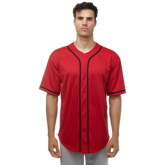 JC DISTRO Men's Baseball Jersey Button Down Shirts Short Sleeve Sports Uniforms Red 2XLarge