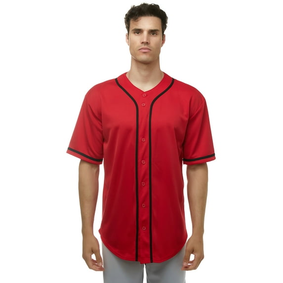 JC DISTRO Men's Baseball Jersey Button Down Shirts Short Sleeve Sports Uniforms Red 2XLarge