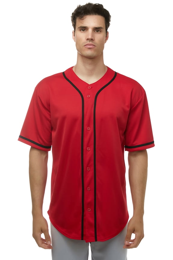 Men's Baseball Jersey Button Down Shirts Short Sleeve Sports Uniforms Red Large