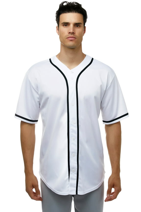 Men's Baseball Jersey Short Sleeve Plain Button Down Shirts Team Jersey White Small