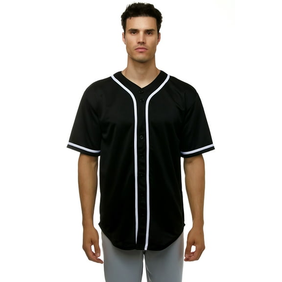 JC DISTRO Men's Baseball Short Sleeve Plain Button Down Team Jersey Black Small