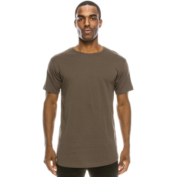 JC DISTRO Men's Hipster Cotton Elong Drop-Cut Scallop-Tail Short Sleeve Crewneck T-Shirts (upto 3XL) WARMGREY XLarge