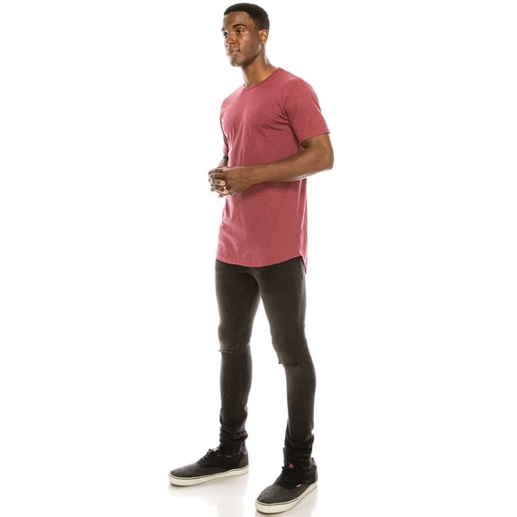 JC DISTRO Men's Hipster Cotton Longline Drop-Cut Scallop-Tail Short Sleeve Crewneck T-Shirts (upto 3XL) BURGUNDYHEATHER Large