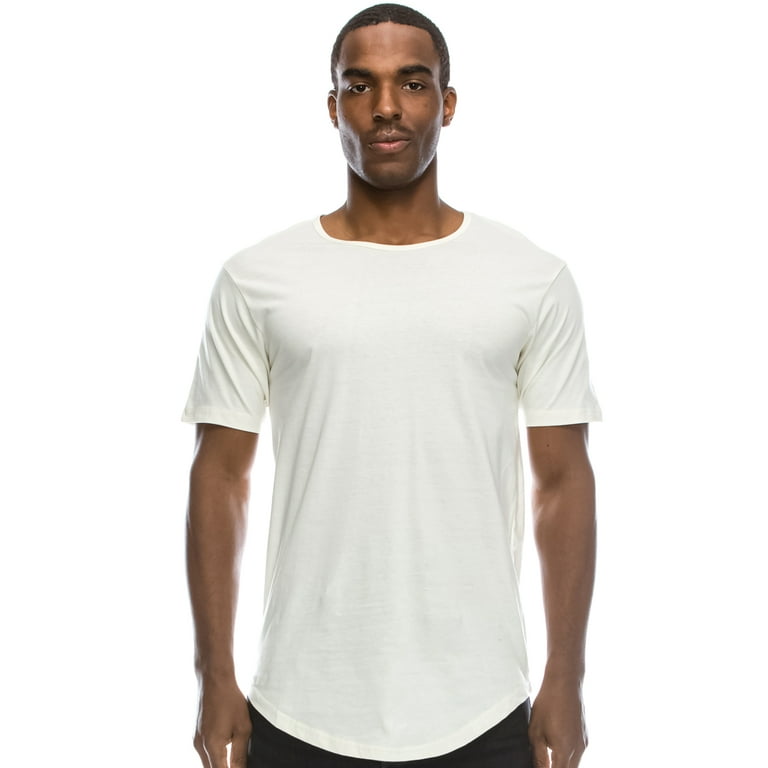 JC Distro Men s Hipster Cotton Longline Drop Cut Scallop Tail Short Sleeve Crewneck T shirts Upto 3XL Vintagewhite Medium Beige