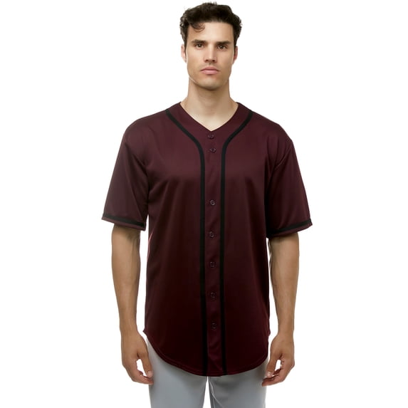 JC DISTRO Men's Short Sleeve Plain Button Down Baseball Jersey Team Jersey Burgundy 2XLarge
