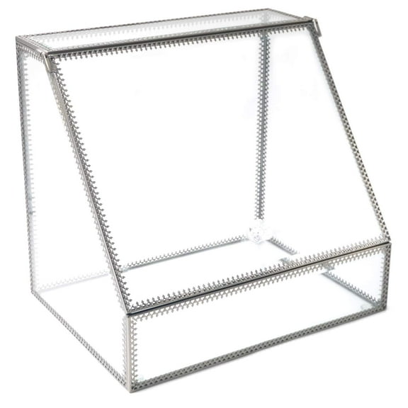 JC MAN Makeup Organizer Glass Large 4 Tier Brass Metal Cosmetic Storage Cube for Makeup, Brushes, Perfumes, Skincare (Trapezoid)