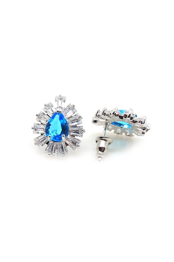 JC Pear Blue Baguette Cz Stud Earrings Women Ginger Lyne Collection