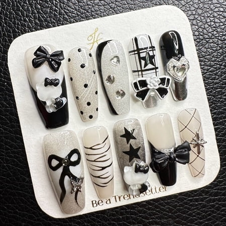 JC Press On Nails Kit, Regular Coffin Plastic Artificial Nails, Easy Application, 10 Pieces