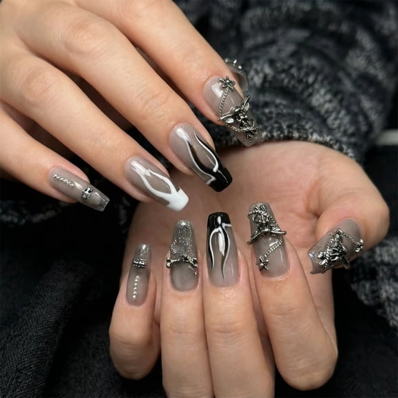 JC Press On Nails Kit, Short Length Coffin Nail Press Ons, Handmade, Easy Application, Red, 10 Pieces