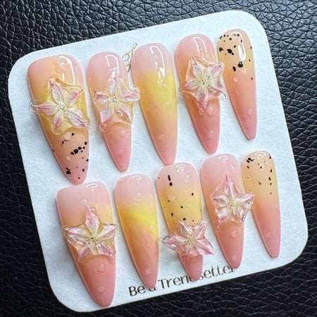 JC Press On Nails Kit, Short Length Coffin Nails, Handmade, Clear, 8 Pieces