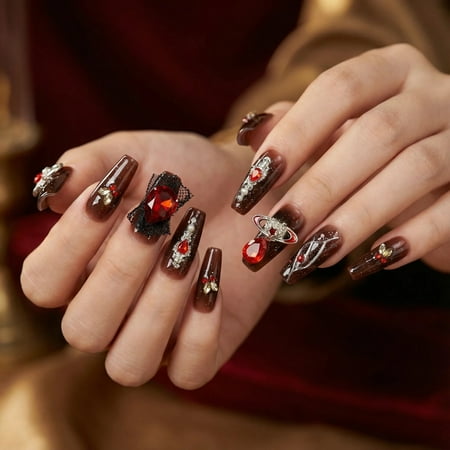JC Press On Nails Kit, Short Length Nails, Handmade, Durable, Easy Application, Stylish Red Nails