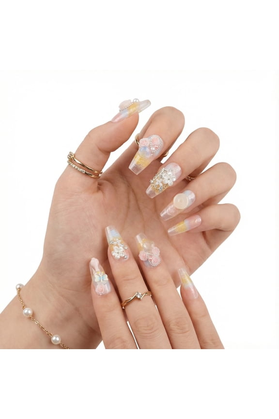 Regular Size Coffin Plastic Artificial Nail Kit, 10 Pieces