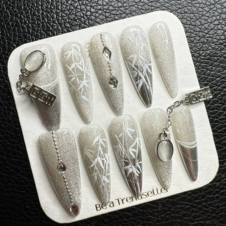 JC Short Length Coffin Artificial Nails, Gray, 10 Pieces