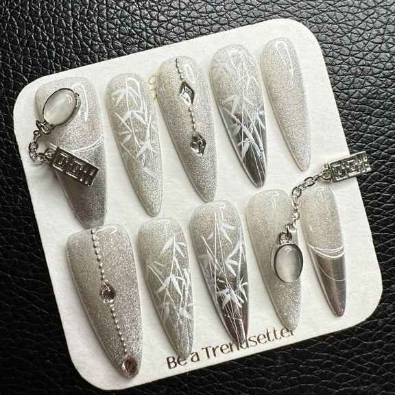 JC Short Length Coffin Artificial Nails, Gray, 10 Pieces