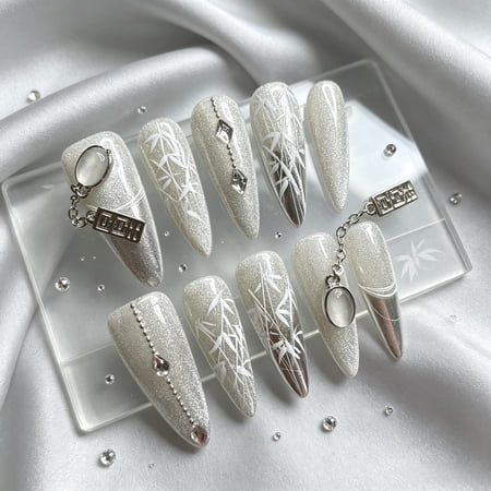 JC Easy to Apply Regular Coffin Acrylic Artificial Nail, Gray Short Length Coffin, 10 Pieces