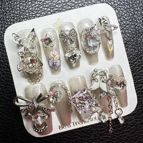 JC Short Length Nail Press On Nails, Regular Coffin, Durable and Easy Application, 10 Pieces