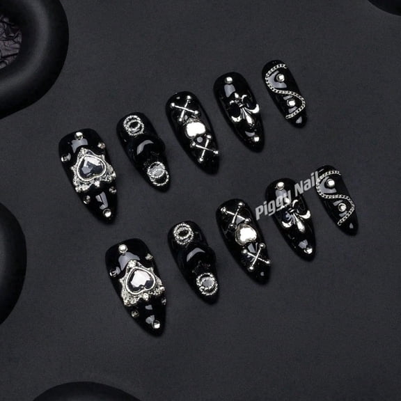 JC Pure hand-worn blue demon photo frame crystal diamondApiron nail nail patch winter season press-on nail Pressed OnNails Transferable Nail Art
