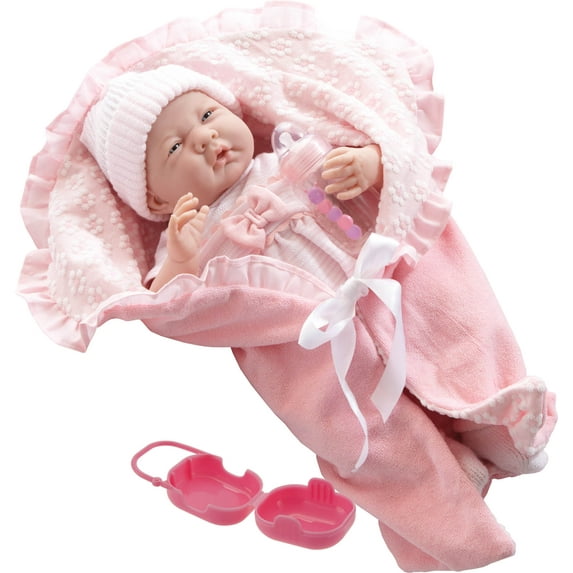JC Toys 15.5" Soft Body La Newborn Baby Doll in Deluxe Bunting and Doll Accessories - Perfect for Children 2+