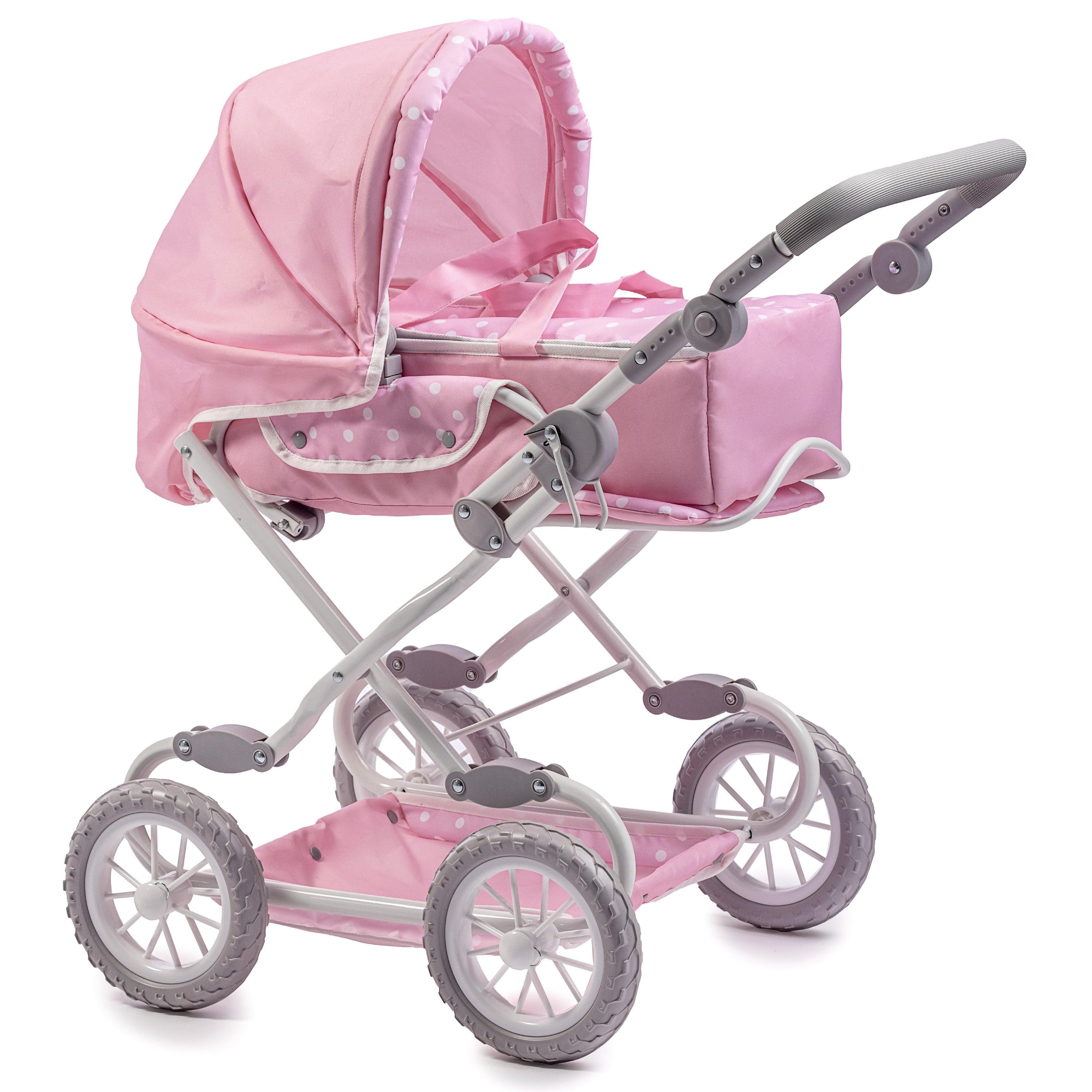 Pink Deluxe Foldable Baby Doll Stroller with Canopy and Basket