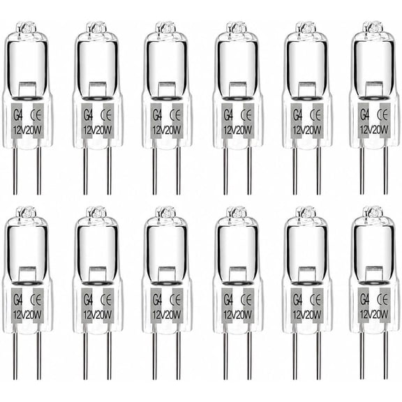 JC Type G4 Bulb 12V 20W, Low Volta Bi-Pin Halon Light Bulbs for Outdoor Landscape Path Lights, Warm White Replacement Bulbs for Chandeliers, Kitchen Lights, Ran Hood, RV Interior, 12 Pack