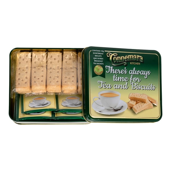 JC Walsh & Sons Connemara Irish Tea & Shortbread Biscuits Gift Set – 20 Tea Sachets & 5.29oz Butter Cookies in Reusable Tin – Authentic Irish Treat ,