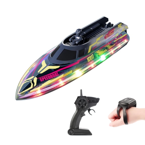 JC017 RC Speedboat 20kmh Dual Motor Remote Control Boat With 2.4GHz 50m Range LED Lights Dual Control System For Lake River And Pond- Dark Blue / dual control