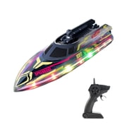 JC017 RC Speedboat 20kmh Dual Motor Remote Control Boat With 2.4GHz 50m Range LED Lights Dual Control System For Lake River And Pond- Dark Blue / single control
