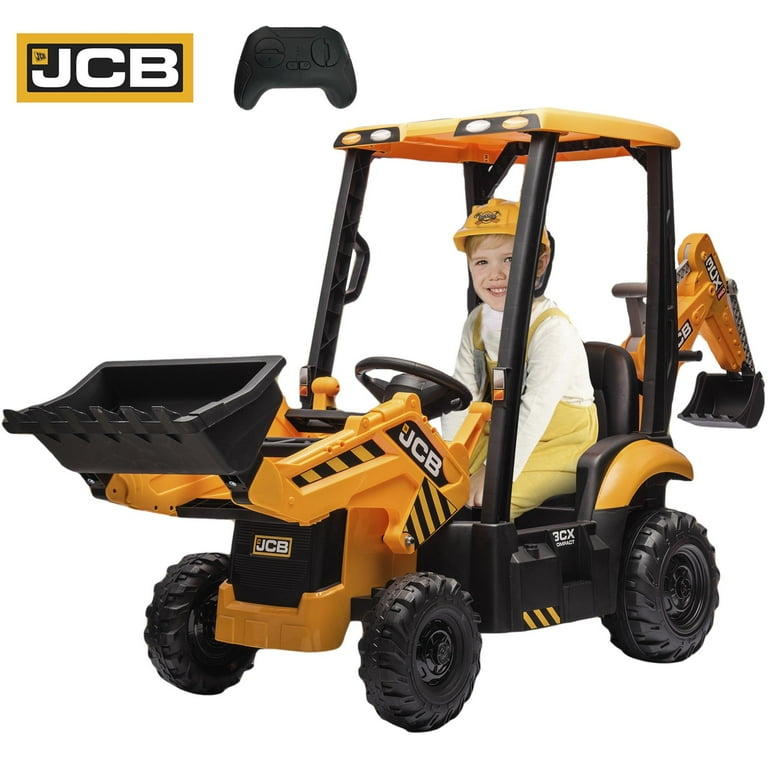 JCB 12V Powered Ride on Car Excavator Bulldozer Kids 2 in 1 Electric Construction Truck with Remote Control Front Loader Digger Ceiling Ride on