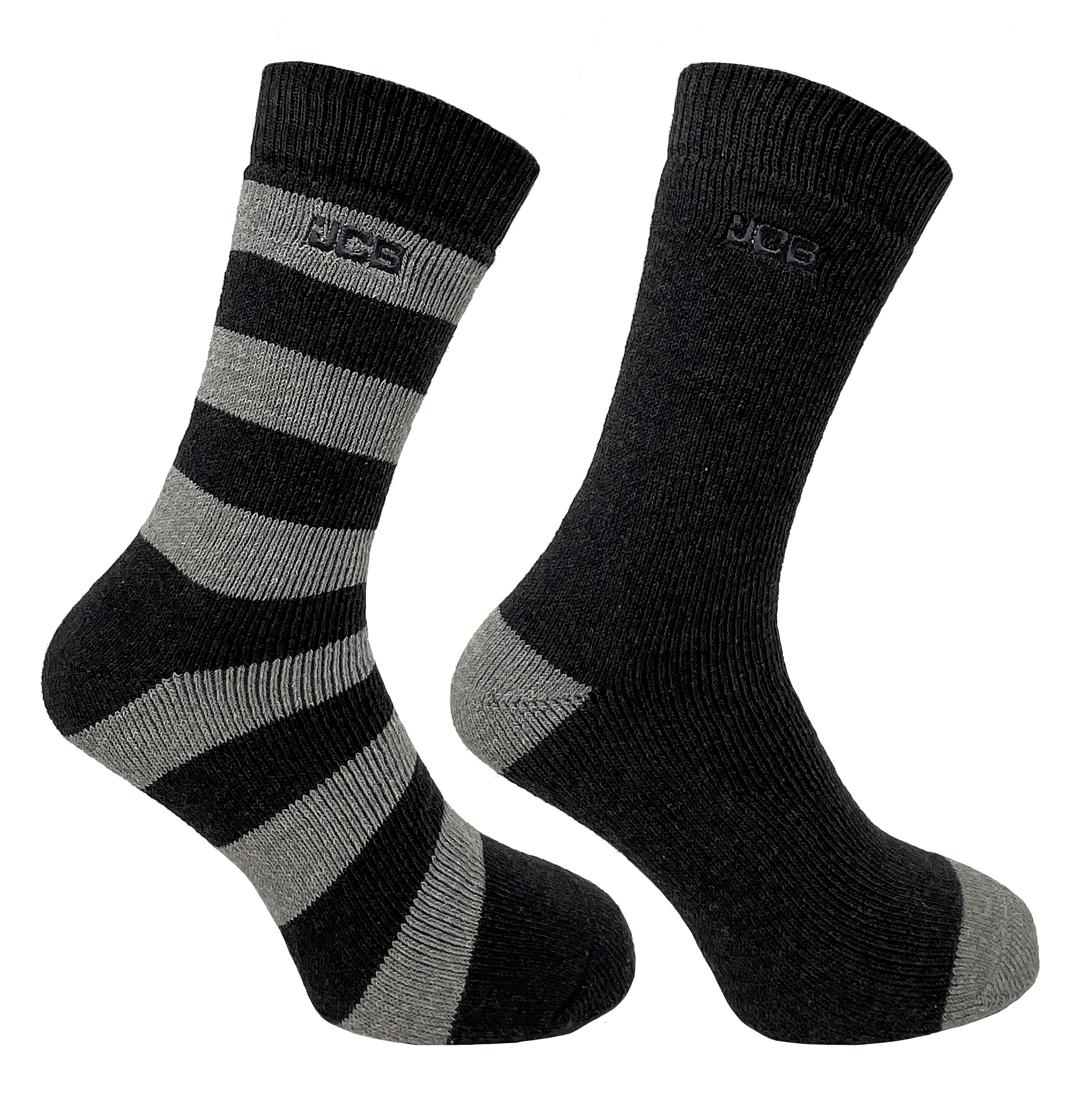 JCB Mens 2 Pack Grey & Black Stripe Work Boot Socks