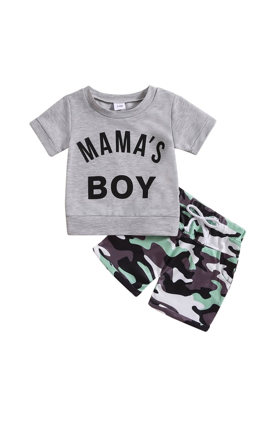 Baby Boy Outfits Summer Short Sleeve T-Shirt And Shorts Set 2 Pc Letter Print Crew Neck Outdoor Playwear Casual Daiy Wear Funny Party Outfit Sets,Grey,6-12 Months