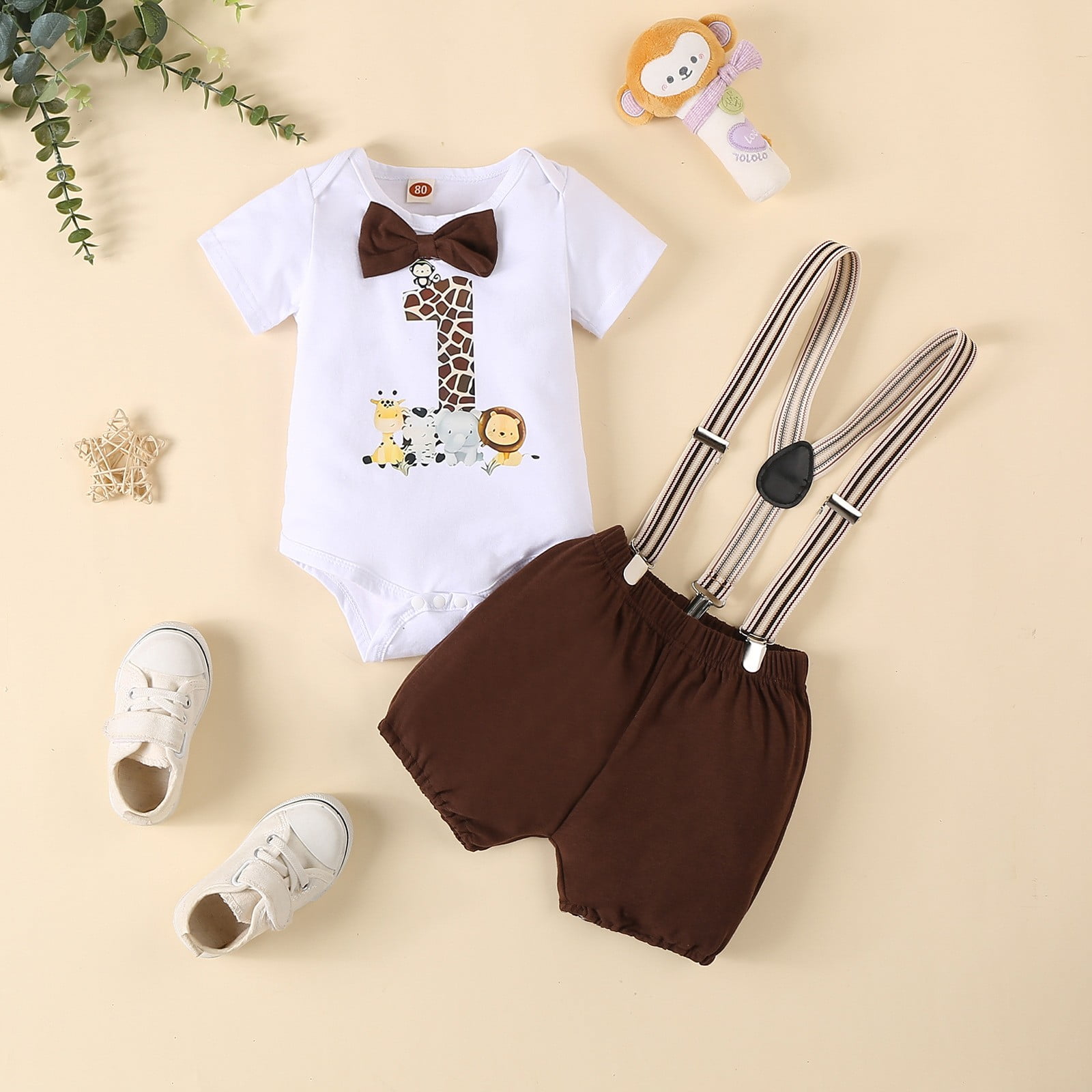 JCCXIN Baby Boys 1st Birthday Clothing Outfit Sets Jumpsuit+Overalls Soft Baby Set 1 Year Tops Pants Two Piece Cozy Clothes Sets
