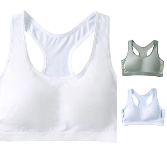 JCCXIN Big Girls Training Bras Padded Wireless Junior Sports Bras Racerback Soft Seamless Cami Elastic Wide Strap School Everyday Comfort Breathable Bralette,White,12-15 Years