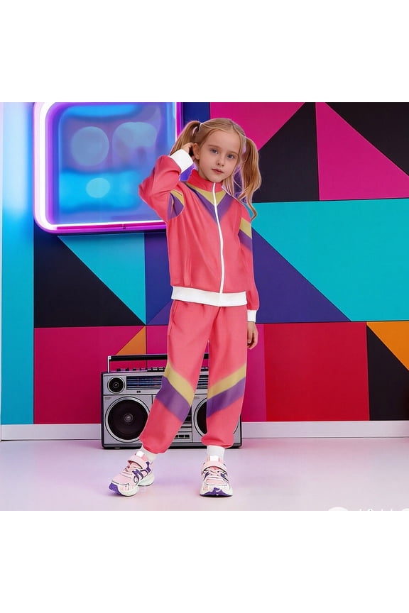 Boys Disco Tracksuit Zip Up Hop Dance Patchwork Tops Pants Athletic Outfit Sets Kids Stylish Clothes Sets