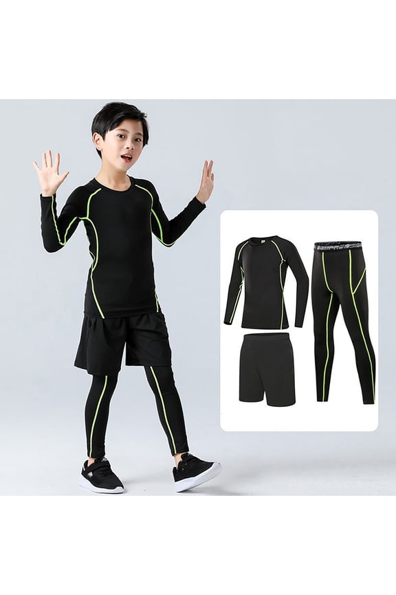 Boys Girls Outfit Sets Base Layer Athletic Compression Leggings And Shirts Thermal O-Neck Long Sleeve T-Shirts Running Pants Tights Lovely Clothes Sets