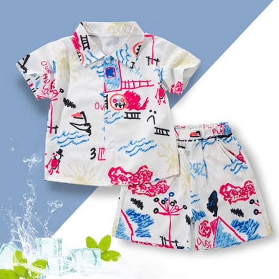 JCCXIN Boys Hawaii Outfit Sets 2Pcs Set Summer Flower Printed Beach Button Down Short Sleeve Lapel Shirt Tops + Shorts Kids Leisure Clothes Sets