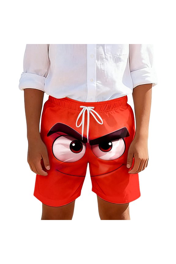 Boys Youth Shorts Cartoon 3D Face Print Casual Comfortable Elastic Waist Playwear Adorable Beach Wear,Red,3-4 Years