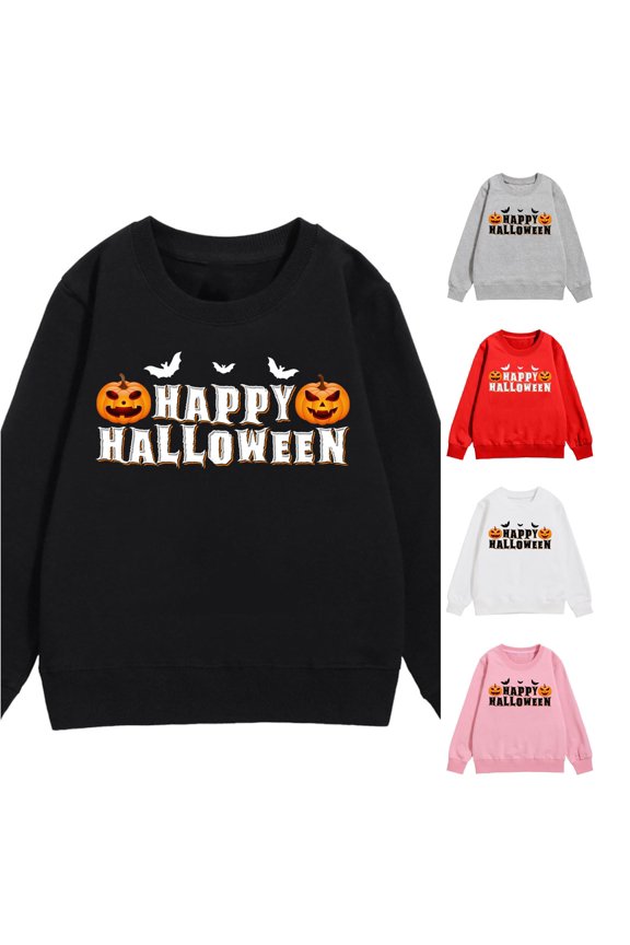 Child Girls Sweatshirt Halloween Oversized Pullover Bat Pumpkin Graphic Long Sleeve Crew Neck Outdoor Playwear Casual Fall Winter School Daily Wear Sweet Party Tops,Black,3-4 Years