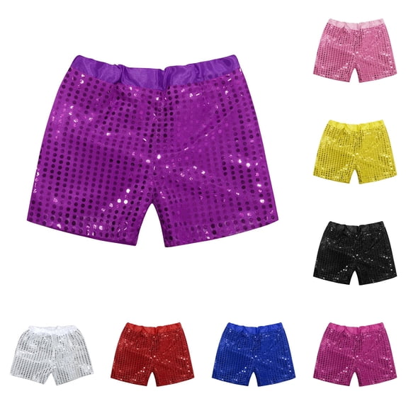 JCCXIN Child Toddler Boys Girls Shorts Sequins Sparkly Stage Performance Solid Color Elastic Waist Lightweight Summer Sweet Holiday Bottoms,Black,5-6 Years