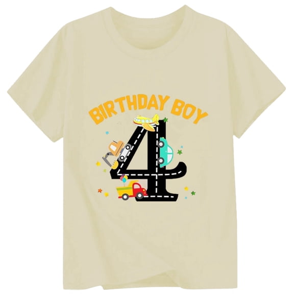 JCCXIN Child Toddler Boys Girls Tee Shirts Short Sleeve Birthday Tees Cartoon Car Graphic Letter Print Crew Neck Loose Fit Outdoor Sports Summer Casual Daily Wear Funny Party Tops,Beige,1-2 Years
