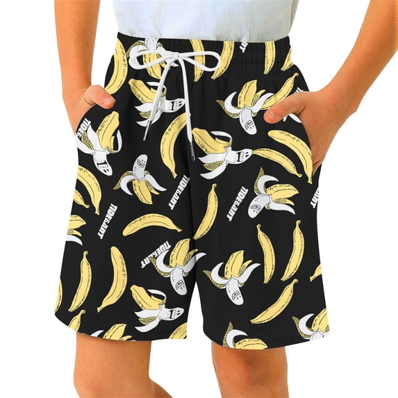 JCCXIN Child Toddler Boys Shorts Comfortable Casual Outdoor Sports Banana Print Elastic Waist Soft Breathable Play Relaxed Party Bottoms,Black,3-4 Years