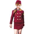 thumbnail image 1 of JCCXIN Child Toddler Girls Flight Attendant Halloween Outfits Career Role Play Dress-Up Party Clothes Tops And Skirt Hats Scarf 4 PC Set Trick Or Treat School Carnival Cool Outfit Sets,Red,4-5 Years, 1 of 5